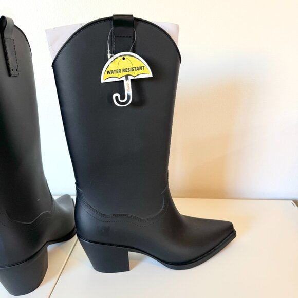 NWOB/NWT Jeffrey Campbell THUNDRSTRM Matte Black Rubber Cowboy Rain Boots Size 8 - Picture 3 of 6